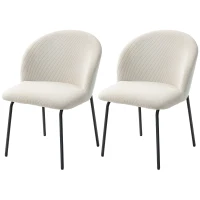 HOMCOM Set mit 2 Esszimmerstühlen aus Rippvelours, Küchenstühle mit Stahlbeinen, 56x58x78cm, Creme(m-6)