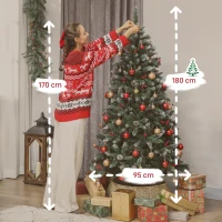 HOMCOM Weihnachtsbaum Höhe 180 cm für den Innenbereich mit 620 Spitzen, Zapfen und Roten Beeren, Metallfuß, Grün(m-3)