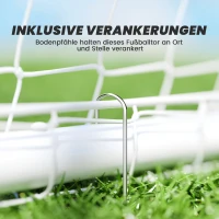 SPORTNOW Fußballtor, robustes Netz, Kunststoff-Rahmen, Heringe, 240L x 90B x 180H cm, Weiß(m-6)