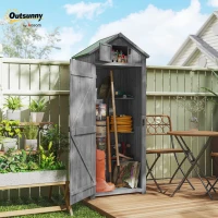 Outsunny Garden Shed Vertical Utility 3 Shelves Shed Wood Outdoor Garden Tool Storage Unit Storage Cabinet, 77 x 54.2 x 179cm - Grey(m-2)