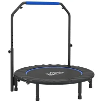 HOMCOM Trampolino Fitness Pieghevole Ø114 cm con Manico Regolabile, in Acciaio, Blu e Nero(m-6)