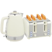 HOMCOM Set bollitore e tostapane a 4 fette con 7 livelli di doratura, Capacità 1,7 L, Potenza 2200W, Crema(m-6)