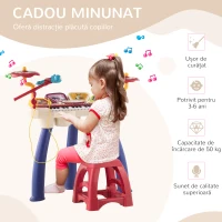 AIYAPLAY Orga Pian pentru Copii cu Set de Tobe Instrument Muzical Electronic cu Sunete Multiple Lumini Microfon Taburet pentru Fete si Baieti(m-7)