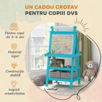 AIYAPLAY Tablă de Desen Dublă cu Magnet, Sul de Hârtie și Depozitare, Pentru Copii 3-6 Ani, 59x48x118 cm, Albastru(m-6)
