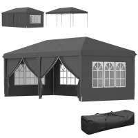 Outsunny 3 x 6m Pop-Up Gazebo, with Curtain Walls and Windows - Grey(m-1)