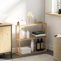 HOMCOM Etajeră din bambus ajustabilă, etajeră de baie cu 3 niveluri, 60 x 15 x 54 cm, efect de lemn natural(m-2)