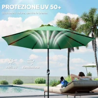 Outsunny Telo di Ricambio per Ombrellone da 3 m a 8 Stecche, Poliestere Anti UV 50+, Verde(m-5)
