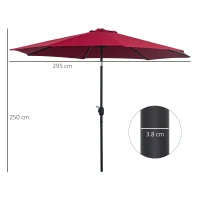 Outsunny 3m Parasol Patio Umbrella, Outdoor Sun Shade with Tilt and Crank Handle for Balcony, Bench, Garden, Wine Red(m-3)