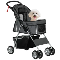 PawHut Carrito para Perros Pequeños con Toldo Ajustable Cesta de Almacenaje Portavasos y Ruedas 75x45x97 cm Gris Oscuro(m-10)
