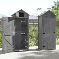 Outsunny Garden Shed Vertical Utility 3 Shelves Shed Wood Outdoor Garden Tool Storage Unit Storage Cabinet, 77 x 54.2 x 179cm - Grey(m-3)