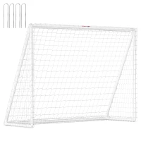 SPORTNOW Fußballtor, robustes Netz, Kunststoff-Rahmen, Heringe, 240L x 90B x 180H cm, Weiß(m-11)