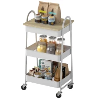 HOMCOM Carrello da cucina, a 3 livelli, con cestini e maniglie, 45 x 32 x 79 cm Rovere(m-6)