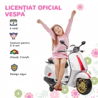 AIYAPLAY Motocicletă Electrică pentru Copii, Motocicletă cu Muzică, Două Motoare, Far, MP3, USB, Radio FM și 2 Roți de Antrenament, 107x47x73 cm, Alb(m-4)