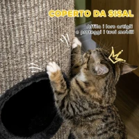 PawHut Cuccia per Gatti a 3 Livelli con Tiragraffi in Sisal e Peluche, Ø38x70cm, Grigio(m-6)