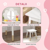 AIYAPLAY Set de Machiaj pentru Fetițe 3-6 Ani cu Scaun de Machiaj și Sertar pentru Depozitare, 70x34x95 cm, Alb(m-6)
