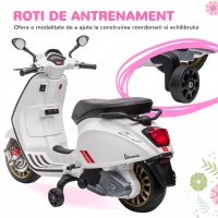 AIYAPLAY Motocicletă Electrică pentru Copii, Motocicletă cu Muzică, Două Motoare, Far, MP3, USB, Radio FM și 2 Roți de Antrenament, 107x47x73 cm, Alb(m-6)