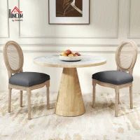 HOMCOM Set of 2 Dining Chairs - Louis XVI Style Medallion Living Room Chair - Solid Carved, Patinated Wood(m-2)