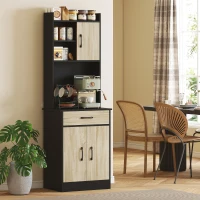 HOMCOM Buffet haut cuisine, armoire de cuisine, tiroir, 3 portes, étagères ouvertes, plan de travail, 60x40x180cm, bois naturel(m-7)
