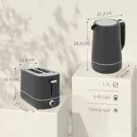 HOMCOM Set Bollitore da 1,7 L e Tostapane con 6 livelli di doratura, Grigio(m-3)