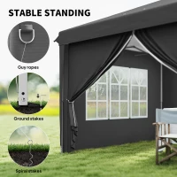 Outsunny 3 x 6m Pop-Up Gazebo, with Curtain Walls and Windows - Grey(m-6)
