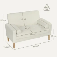 HOMCOM Sofá de 2 Plazas Tapizado en Terciopelo 130 cm con Asiento Capitoné y Patas de Madera para Espacios Pequeños Crema(m-3)