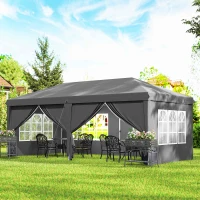 Outsunny 3 x 6m Pop-Up Gazebo, with Curtain Walls and Windows - Grey(m-8)