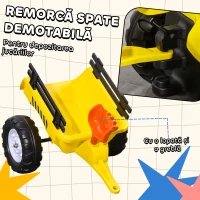 HOMCOM Tractor de Pedalat pentru Copii de 3+ Ani cu Remorcă, Greblă, Lopată și Claxon, 133x42x51 cm, Galben(m-5)