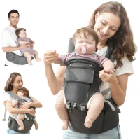 AIYAPLAY Marsúpio para Recém Nascidos até 36 Meses Mochila Porta Bebés com Assento Amovível Cinto Ajustável 40x30x57 cm Cinza(m-1)