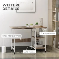 HOMCOM Klaptafel tafel bureau kantoortafel met wielen computertafel mobiel MDF natuur(m-5)