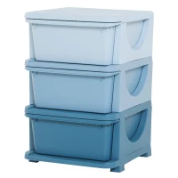 HOMCOM Organisateur de jouets pour enfants avec tiroirs à 3 niveaux, boîtes de rangement en plastique, 37 x 37 x 56,5 cm, bleu(m-12)