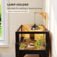 PawHut Wooden Tortoise House with Storage Shelf, Clear Observation Windows, Lamp Holder, Openable Top, Built-in Tray, Yellow(m-7)