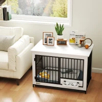 PawHut Jaula grande para perros, acceso fácil, cerrable, soporte de cuenco giratorio, para perros pequeños y grandes, Blanco(m-5)