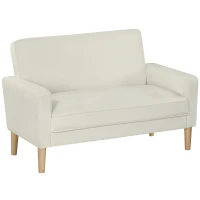 HOMCOM 2-Sitzer-Sofa, Doppelsitzsofa mit Kautschukholzbeinen, Polstersofa für Wohnzimmer, Schlafzimmer, Cremeweiß(m-1)