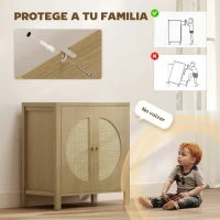 HOMCOM Aparador de Cocina con 2 Puertas de Ratán Estante Ajustable y 2 Tiradores 75x38x77 cm Madera Natural(m-6)