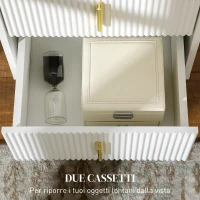 HOMCOM Comodino con 2 Cassetti in Legno con Maniglie e Gambe in Metallo, 40x40x47 cm, Bianco e Oro(m-5)