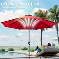 Outsunny 3 m Replacement Parasol Canopy with Top Vent, UPF 50+ Garden Parasol Replacement Canopy, 8 Rib Parasol Cover Replacement Fits Various Frames, Red(m-5)