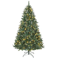 HOMCOM Sapin de Noël en Sapin 210 cm avec Lumières LED 9 Modes d'Éclairage 1160 Branches avec Neige Artificielle Vert(m-1)