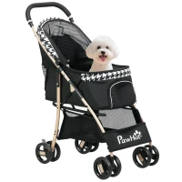 PawHut Carrito para Mascotas con 2 Puertas Ventana de Malla Cesta de Almacenamiento Cuerda de Seguridad 80x44,5x97 cm Negro(m-10)