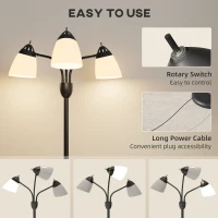 HOMCOM Arc Tree Floor Lamp with 3 Adjustable Rotating Lights and 3000K/4500K/6500K Colour Temperatures, Industrial Standing Lamp with Steel Frame for Bedroom Living Room, 155cm, Black(m-7)