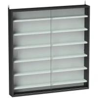 HOMCOM Wandregal mit 6 Verstellbaren Regalen aus Holz mit Glastüren, 80x9.5x83 cm, Weiß und Schwarz(m-1)