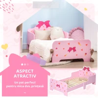 ZONEKIZ Pat pentru Copii cu Bariere Anti-Cădere, Pătuț pentru Copii cu Vârsta 3-6 Ani, 143x74x59 cm, Roz(m-4)