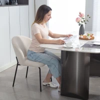 HOMCOM Set mit 2 Esszimmerstühlen aus Rippvelours, Küchenstühle mit Stahlbeinen, 56x58x78cm, Creme(m-4)