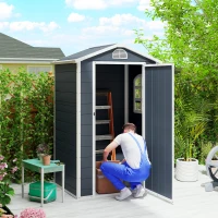 Outsunny Gereedschapsschuur tuinhuis met raam puntdak outdoor metaal grijs(m-8)