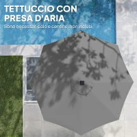 Outsunny Telo di Ricambio per Ombrellone da 3 m a 8 Stecche, Poliestere Anti UV 50+, Grigio(m-8)
