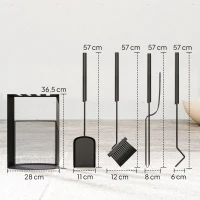 Outsunny Ensemble serviteur de cheminée 5 pièces métal avec balai, pelle, tisonnier, paire de pinces et support 28x13x59,5cm noir(m-3)