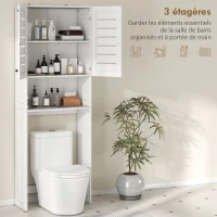 HOMCOM Meuble WC dessus de toilette/machine à laver avec placard à porte double, portes à persiennes, 67x31,5x190cm, blanc(m-4)