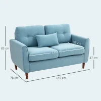 HOMCOM Sofá de 2 Plazas Tapizado en Lino Sintético para Salón Moderno con Reposabrazos Patas de Madera 140x78x83 cm Azul Claro(m-3)