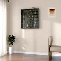 HOMCOM Wandvitrinenschrank mit 6 verstellbaren Regalen aus Holz mit Glastüren, 80x9.5x83 cm, Schwarz(m-4)