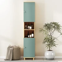 HOMCOM Bathroom Cabinet with Adjustable Shelves and Open Shelves - Green(m-7)