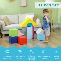 HOMCOM Set de Construcții Moi pentru Copii 1-3 Ani cu 11 Forme, 25x25x50 cm, Multicolor(m-4)